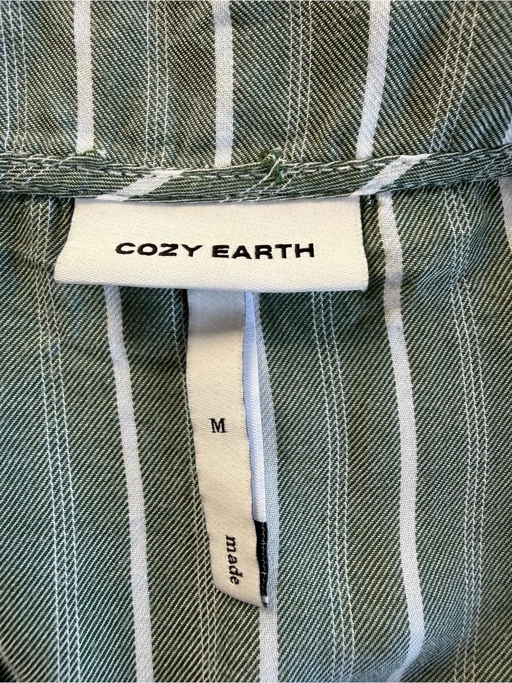 Cozy Earth Women’s soft woven pajama top Jasper Green White Button-Front Medium